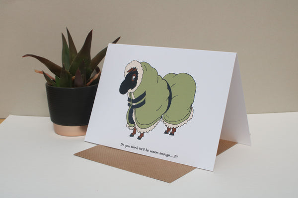 7 x 5 Funny Horse card - Warm enough