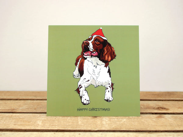 Liver and White Springer Spaniel Dog Christmas card