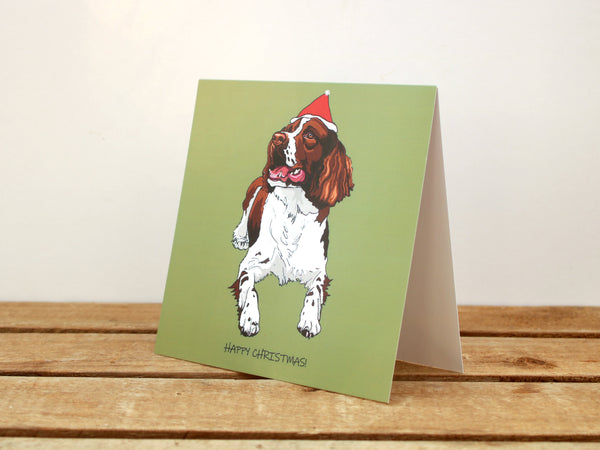 Liver and White Springer Spaniel Dog Christmas card