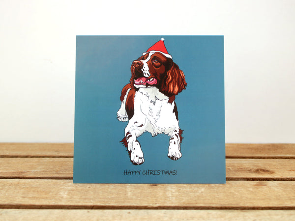 Liver and White Springer Spaniel Dog Christmas card