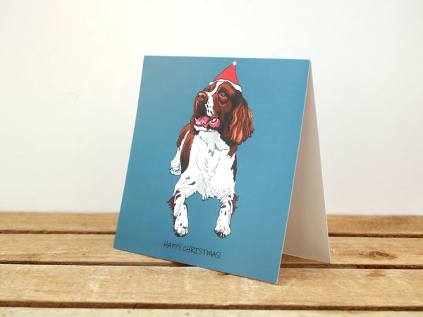 Liver and White Springer Spaniel Dog Christmas card