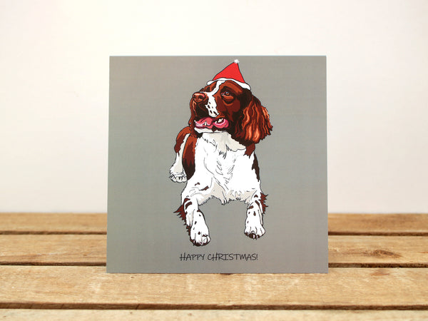 Liver and White Springer Spaniel Dog Christmas card