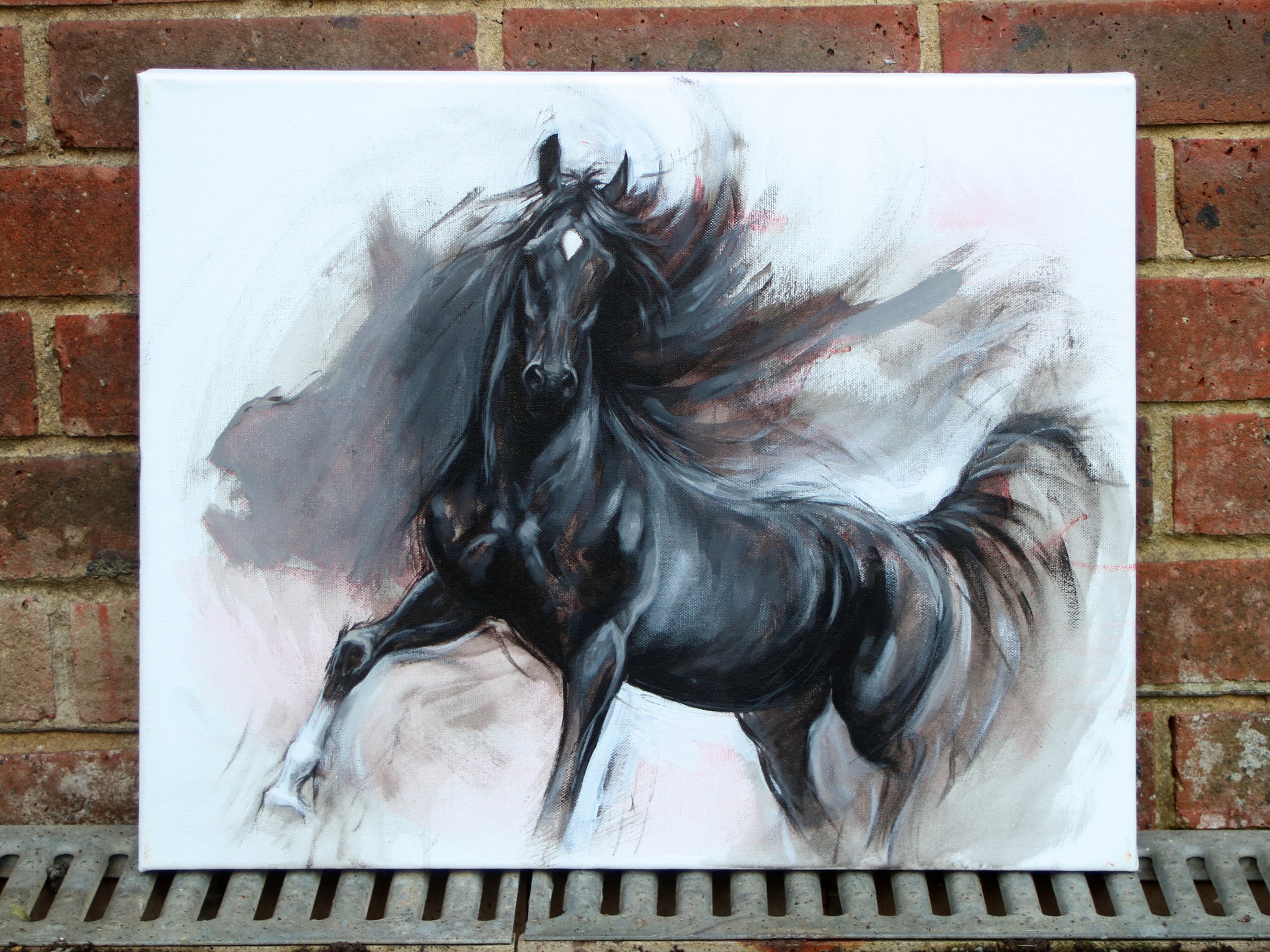 Equus II - Dark dapple bay running horse painting – Heather Irvine