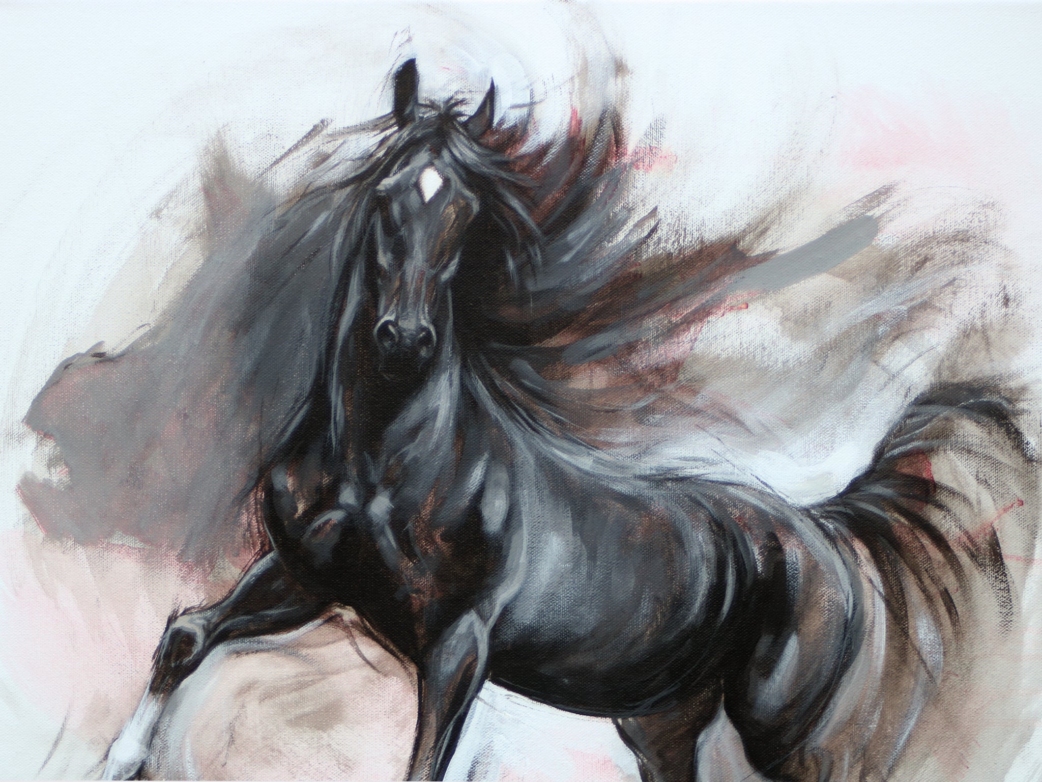 Equus II - Dark dapple bay running horse painting – Heather Irvine