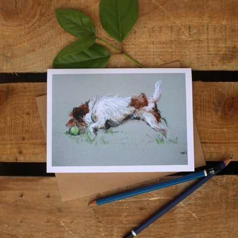 Jack Russell Terrier dog art card - My ball!