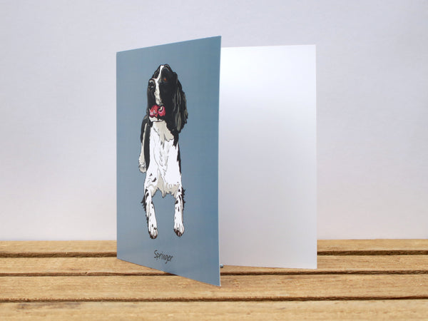 Springer Spaniel Dog B&W Sitting Card