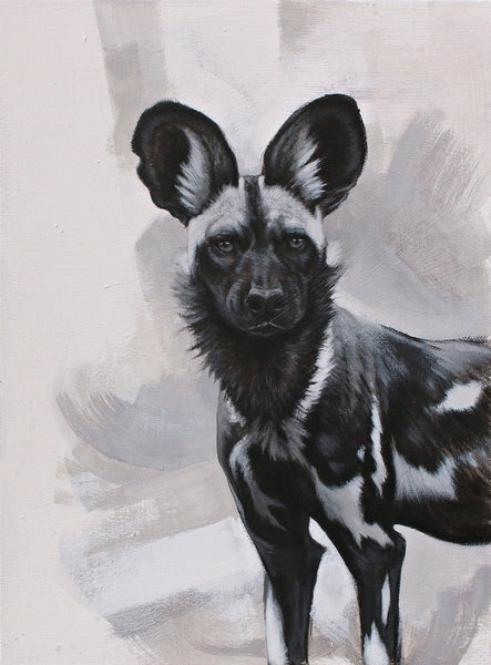 Black and white Painted Dog painting on board