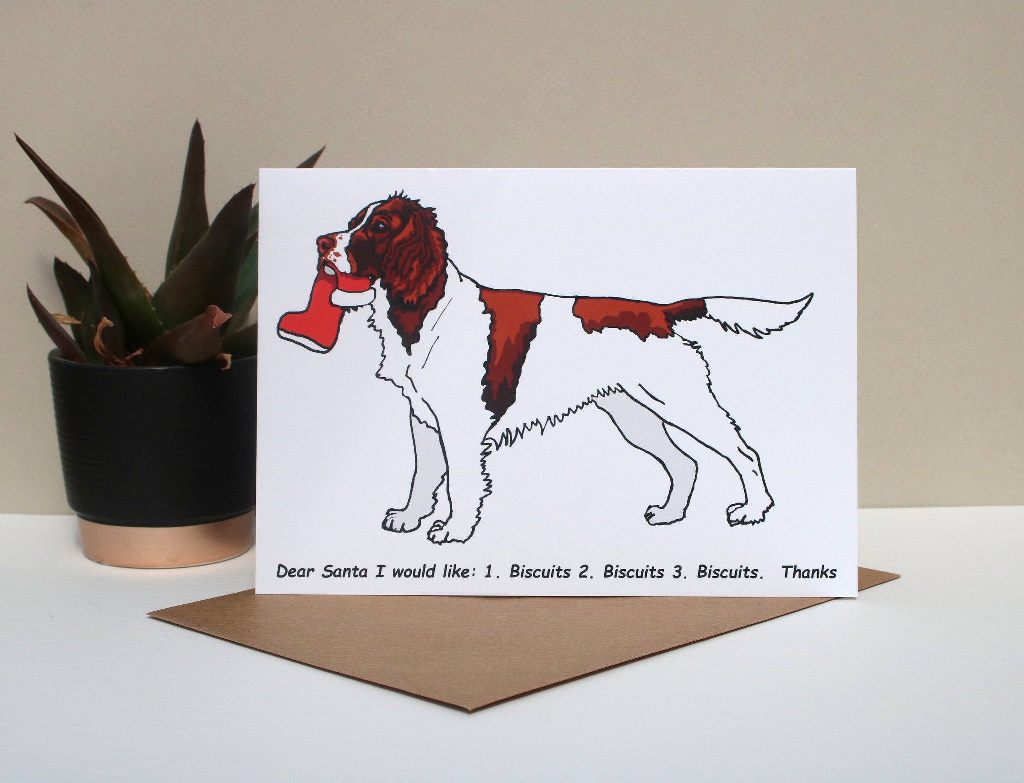 Springer Spaniel Dog Funny Christmas card 'Biscuits'