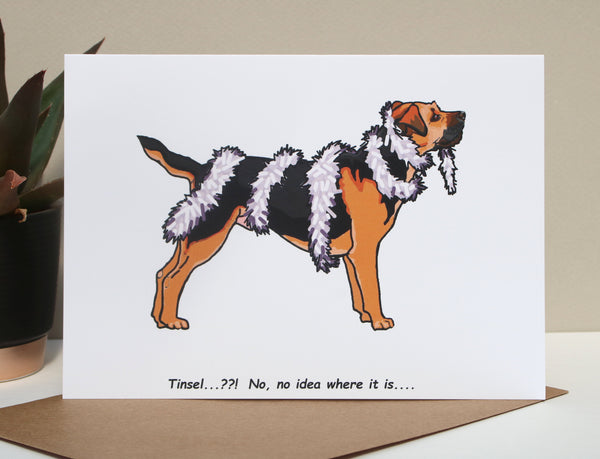 Border Terrier Dog Funny Christmas card 'Tinsel'