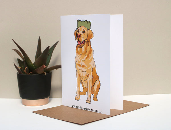 Yellow Labrador Dog Funny Christmas card 'Sprouts'