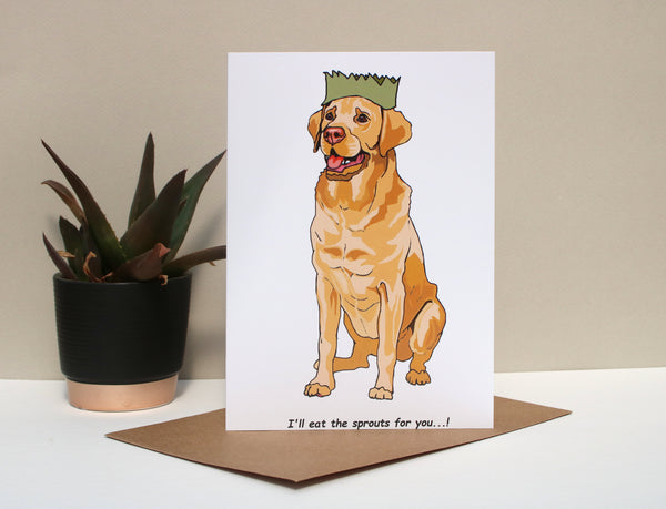 Yellow Labrador Dog Funny Christmas card 'Sprouts'