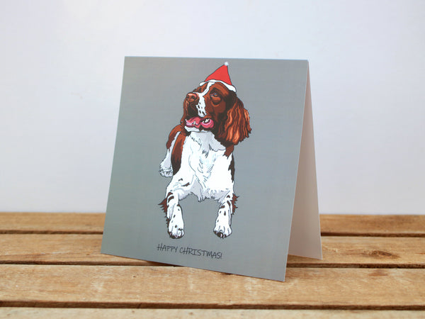 Liver and White Springer Spaniel Dog Christmas card