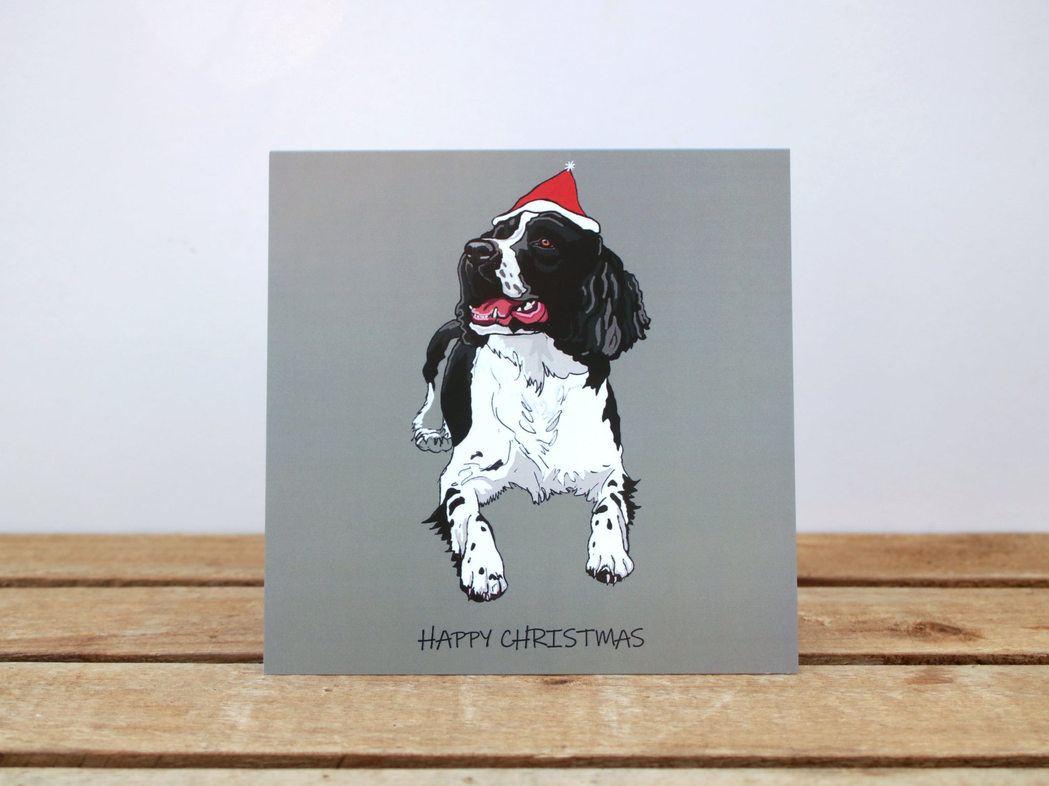 Black and White Springer Spaniel Dog Christmas card