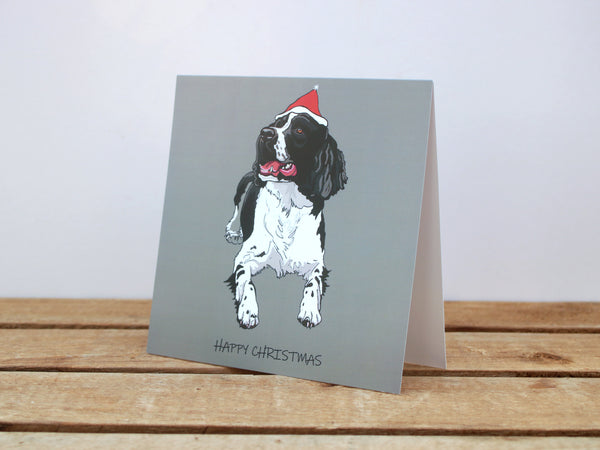 Black and White Springer Spaniel Dog Christmas card