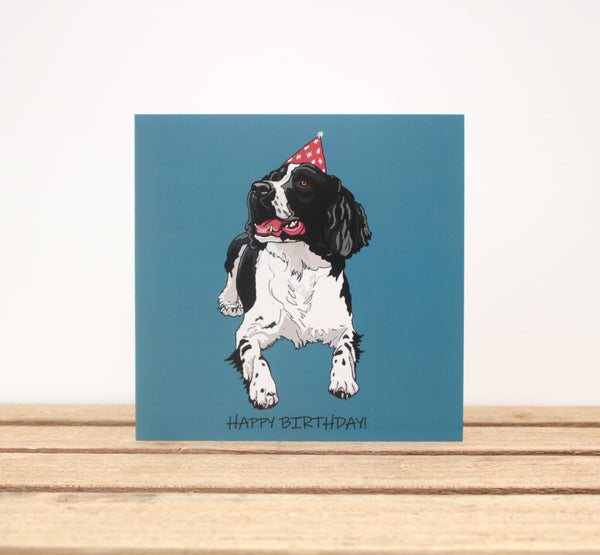 Black and White Springer Spaniel Dog Birthday card