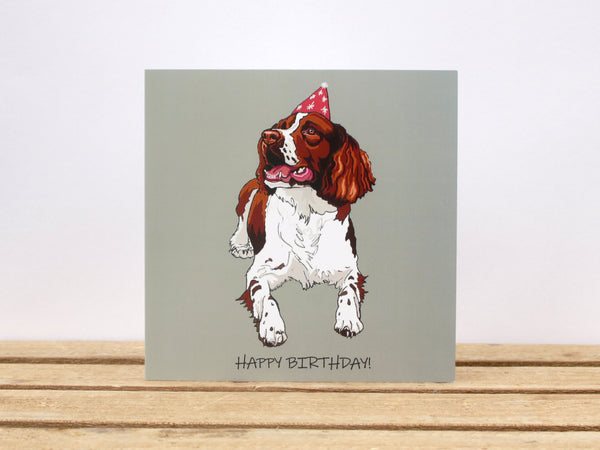 Liver and White Springer Spaniel Dog Birthday card